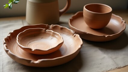 Artisan Terracotta Pottery Collection: Rustic, Earthy Tones, Handcrafted Bowls and Plates.