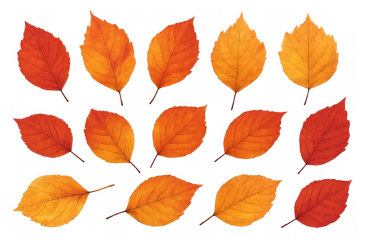 Colorful autumn leaves falling on transparent background
