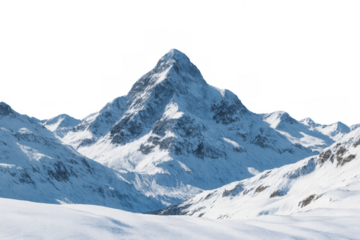 Snowy mountain peak dominating winter landscape with transparent background