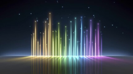 Chromatic Spectrum: An ethereal display of radiant, vertical light beams cascades in a vibrant spectrum of color, evoking the allure of futuristic technology. - Powered by Adobe