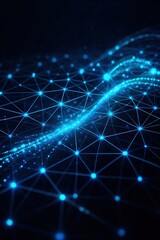 Obraz premium Futuristic holographic data visualization with flowing particle streams and glowing network connections in cyberspace