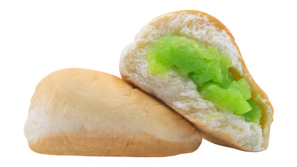 Pandan Custard Stuffed Soft Bread – Thai Sweet Bun on Isolated Background