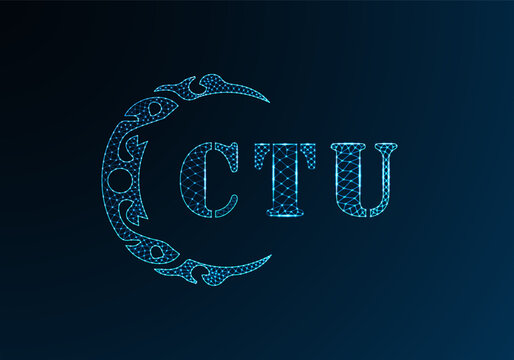 Low poly letter logo CTU design. CTU letter logo low poly vector design on blue color gradient background. CTU logo low poly design