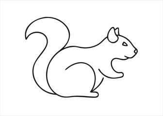 A detailed black line art silhouette illustration of a squirrel in a natural pose perfect for artistic projects isolated on white background
