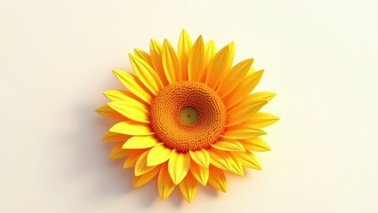 Fototapeta premium Vivid yellow sunflower on a light beige background.