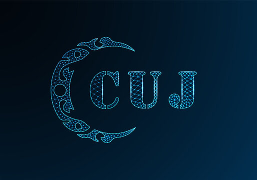 Low poly letter logo CUJ design. CUJ letter logo low poly vector design on blue color gradient background. CUJ logo low poly design