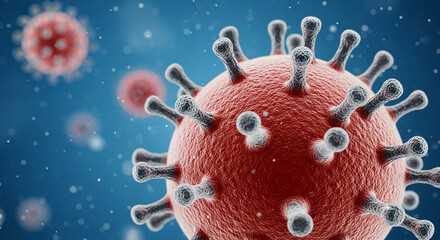 Hyperrealistic 3D Close-Up of COVID-19 Virus in Microphotography Style with Spike Proteins and Cinematic Lighting in a Scientific Fluid Background