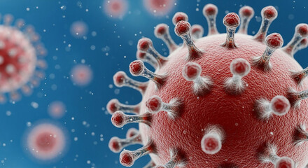 Hyperrealistic 3D Close-Up of COVID-19 Virus in Microphotography Style with Spike Proteins and Cinematic Lighting in a Scientific Fluid Background