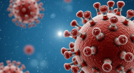 Hyperrealistic 3D Close-Up of COVID-19 Virus in Microphotography Style with Spike Proteins and Cinematic Lighting in a Scientific Fluid Background