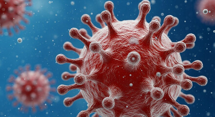 Hyperrealistic 3D Close-Up of COVID-19 Virus in Microphotography Style with Spike Proteins and Cinematic Lighting in a Scientific Fluid Background