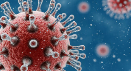 Hyperrealistic 3D Close-Up of COVID-19 Virus in Microphotography Style with Spike Proteins and Cinematic Lighting in a Scientific Fluid Background