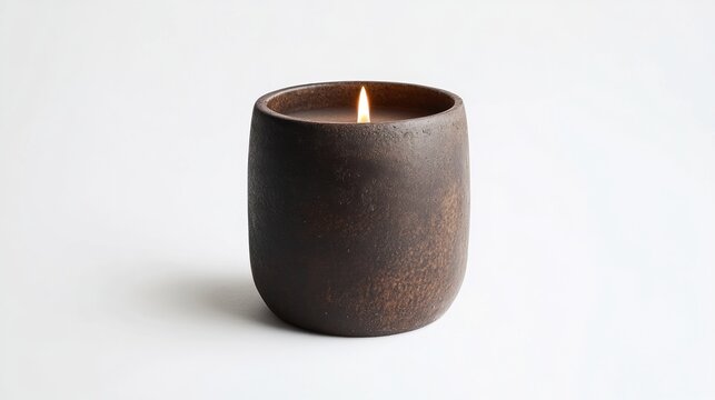 Brown candle in rustic pot home decor fragrance aromatherapy