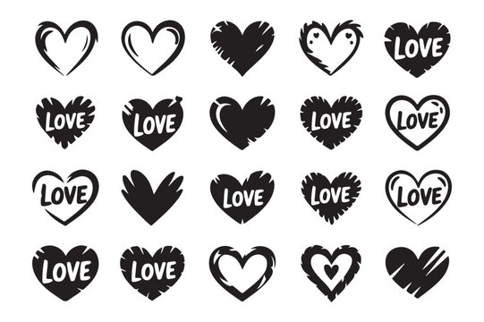 Fototapeta Diverse heart shapes with love inscriptions symbol graphic