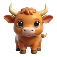 Fototapeta premium A cute cartoon baby bull stands facing forward isolated on transparent background