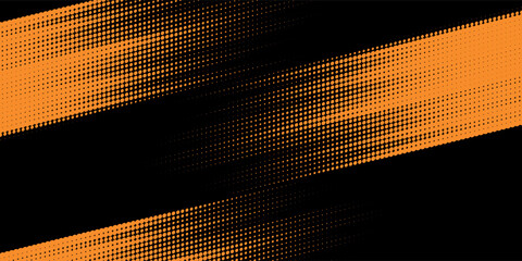 Fototapeta premium Black halftone pattern. Retro comic gradient background. Bright orange pixel dotted texture overlay. Cartoon pop art faded gradient pattern.vector background