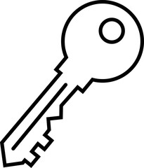 A simple black outline of a key, symbolizing security and access.