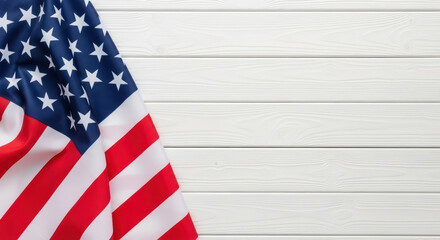 Obraz premium American flag on white wooden background with copy space for text or design