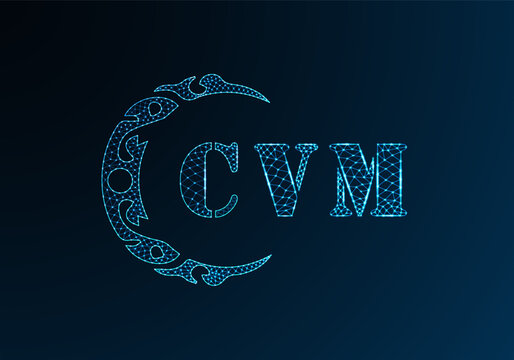 Low poly letter logo CVM design. CVM letter logo low poly vector design on blue color gradient background. CVM logo low poly design