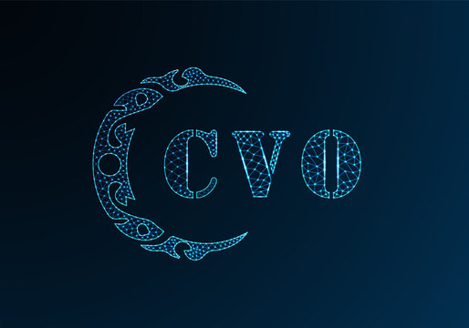 Low poly letter logo CVO design. CVO letter logo low poly vector design on blue color gradient background. CVO logo low poly design