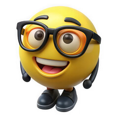 An excited emoji with glasses and shoes isolated on transparent background