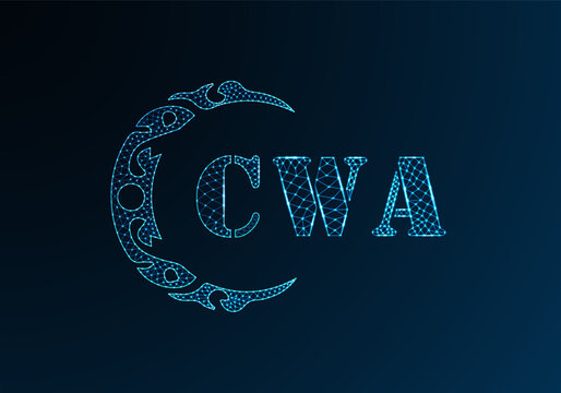 Low poly letter logo CWA design. CWA letter logo low poly vector design on blue color gradient background. CWA logo low poly design