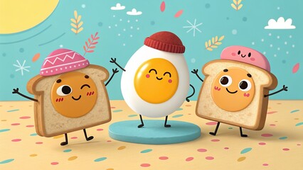 Obraz premium Happy easter breakfast characters dancing together