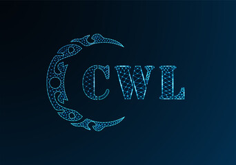 Low poly letter logo CWL design. CWL letter logo low poly vector design on blue color gradient background. CWL logo low poly design