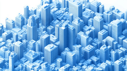Fototapeta premium 2.5D Blue City Skyscraper Miniature Model