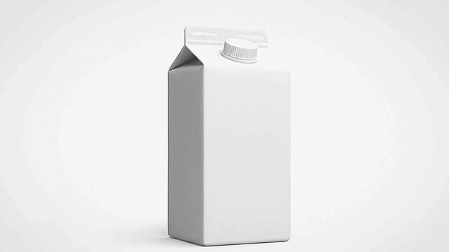 A plain white gable top milk carton stands on a white surface against a white background The lid is partially open