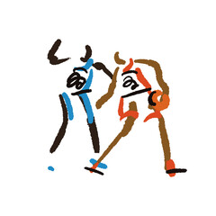 Rough sketch of basketball game, basketball players with ball, illustration
