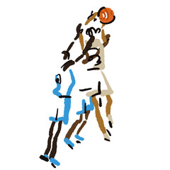 Rough sketch of basketball game, basketball players with ball, illustration
