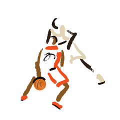 Rough sketch of basketball game, basketball players with ball, illustration
