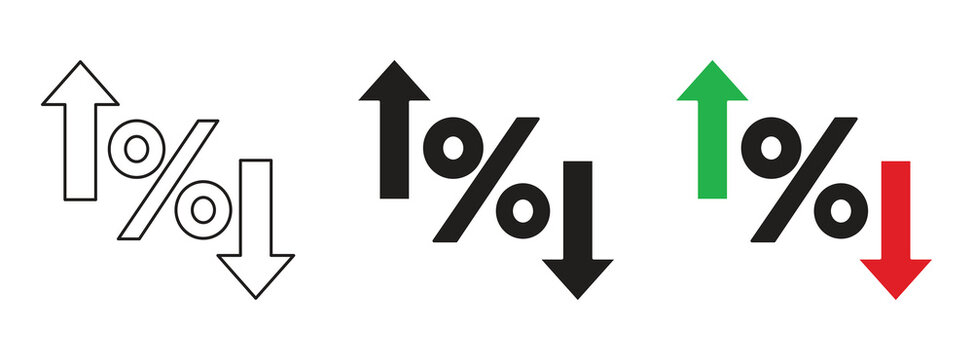 Percentage growth and decline icons set with up and down arrows. Flat and line style symbols for financial, business, and statistical analysis. Perfect for reports and dashboards. vector illustration.