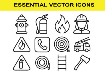 Firefighting equipment and safety icons outline fire hydrant