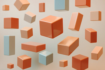 Minimalistic Floating Cubes and Rectangles in Warm Pastel Tones