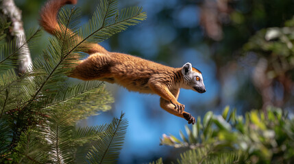 Lemur jumping between trees in Ranomafana