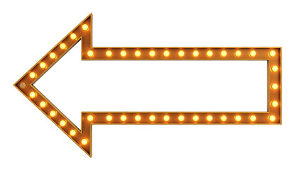 Vintage illuminated arrow sign pointing direction for advertising, promotions and retro designs with classic style