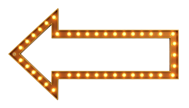 Vintage illuminated arrow sign pointing direction for advertising, promotions and retro designs with classic style