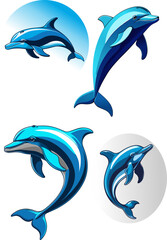 blue dolphin jumping vector illustration