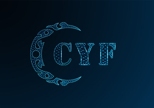 Low poly letter logo CYF design. CYF letter logo low poly vector design on blue color gradient background. CYF logo low poly design