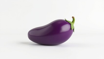 A glossy, deep purple eggplant against a white background.