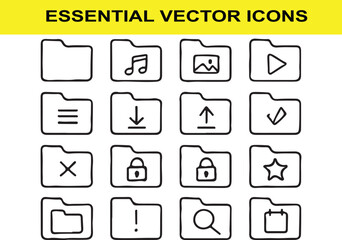 Set of hand drawn folder icons with symbols file icon