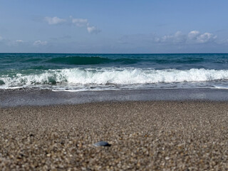 Open ocean view with no people, deep water and sky. Freedom, travel, minimalism and natural calm