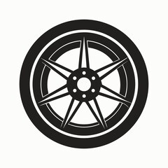 Fototapeta premium Sleek black alloy car wheel with eight spokes and a tire on a white background vector illustration
