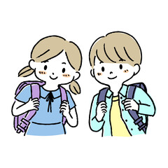 ランドセルを背負う男の子と女の子
