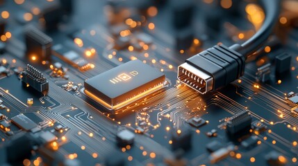 Technological innovation showcase digital circuit board macro photography high-tech environment futuristic viewpoint