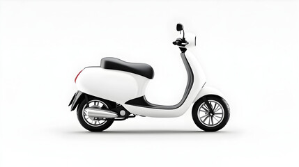Obraz premium A flat cartoon icon of an electric scooter with a trunk on two wheels, with a white background and a simple outline