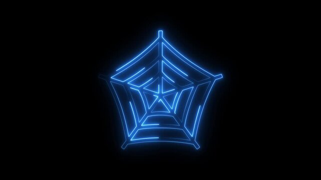 Abstract neon spider web icon animation on black background,Glowing Neon line on a spider web. neon line animation 4k video.black, background,