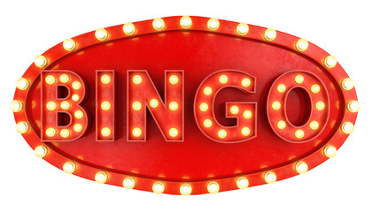 Exciting retro bingo sign with glowing marquee lights evokes vintage casino fun and winning moments