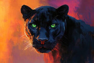 Panther with glowing green eyes in shock